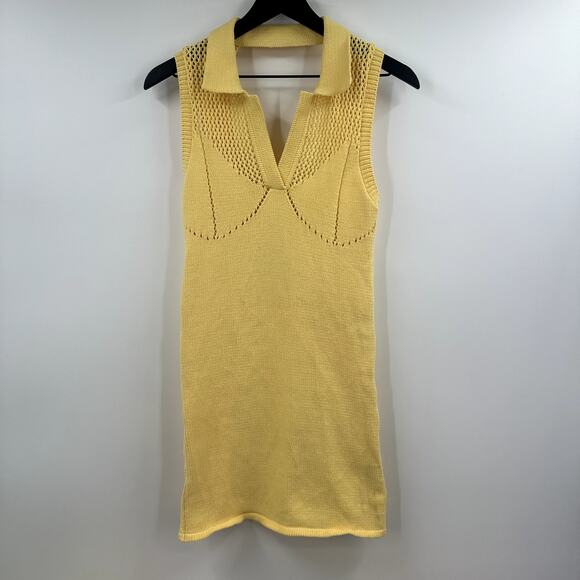 ZARA Yellow PERFORATED collated Knit tennis Dress Size Medium - Picture 2 of 8